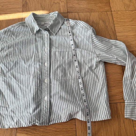 Madewell Signature Oxford Crop Shirt Oversized Spruce Green White Striped XS - Picture 7 of 7
